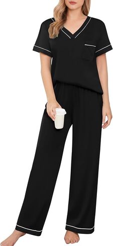 Ekouaer Women's Pajama Sets Short Sleeve V Neck Sleepwear Nightwear Soft Pjs Lounge Sets with Pocket in Saudi Arabia