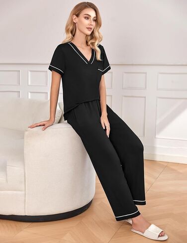 Ekouaer Women's Pajama Sets Short Sleeve V Neck Sleepwear Nightwear Soft Pjs Lounge Sets with Pocket in Saudi Arabia