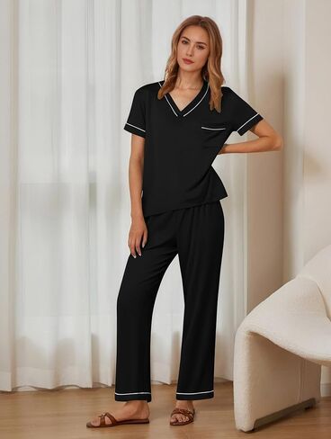 Ekouaer Women's Pajama Sets Short Sleeve V Neck Sleepwear Nightwear Soft Pjs Lounge Sets with Pocket in Saudi Arabia