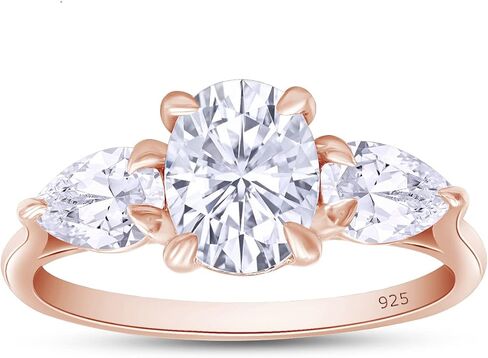 SAVEARTH DIAMONDS 2 Carat 8X6MM Oval & 6X4MM Pear Cut Lab Created Moissanite 3-Stone Engagement Ring In 14K Gold Over Sterling Silver (VVS1 Clarity, 2 Cttw) in Saudi Arabia