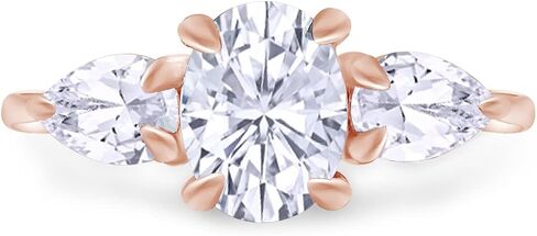 SAVEARTH DIAMONDS 2 Carat 8X6MM Oval & 6X4MM Pear Cut Lab Created Moissanite 3-Stone Engagement Ring In 14K Gold Over Sterling Silver (VVS1 Clarity, 2 Cttw) in Saudi Arabia