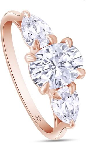 SAVEARTH DIAMONDS 2 Carat 8X6MM Oval & 6X4MM Pear Cut Lab Created Moissanite 3-Stone Engagement Ring In 14K Gold Over Sterling Silver (VVS1 Clarity, 2 Cttw) in Saudi Arabia