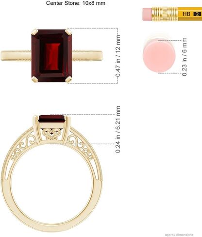 Angara Natural Emerald Cut Garnet Solitaire Ring with Milgrain in Silver / 14K Solid Gold/Platinum | January Birthstone, Birthday, Engagement, Anniversary, Wedding Jewelry Gift for Women in Saudi Arabia