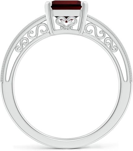 Angara Natural Emerald Cut Garnet Solitaire Ring with Milgrain in Silver / 14K Solid Gold/Platinum | January Birthstone, Birthday, Engagement, Anniversary, Wedding Jewelry Gift for Women in Saudi Arabia