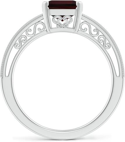 Angara Natural Emerald Cut Garnet Solitaire Ring with Milgrain in Silver / 14K Solid Gold/Platinum | January Birthstone, Birthday, Engagement, Anniversary, Wedding Jewelry Gift for Women in Saudi Arabia