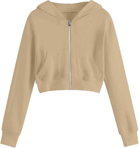 Hoodies for Teen Girls Cropped Long Sleeve Zip Up Jacket Workout Hooded Sweatshirt Y2K Girls Cute Crop Coats Clothes in Saudi Arabia