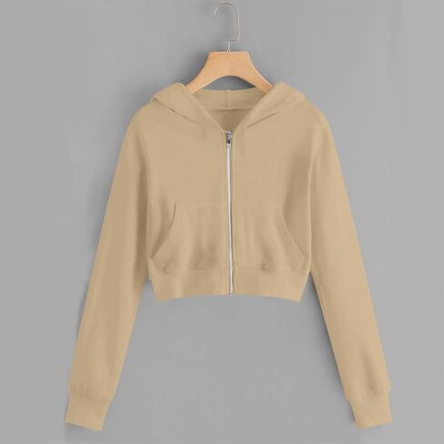 Hoodies for Teen Girls Cropped Long Sleeve Zip Up Jacket Workout Hooded Sweatshirt Y2K Girls Cute Crop Coats Clothes in Saudi Arabia