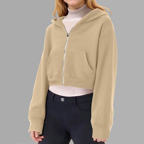 Hoodies for Teen Girls Cropped Long Sleeve Zip Up Jacket Workout Hooded Sweatshirt Y2K Girls Cute Crop Coats Clothes in Saudi Arabia