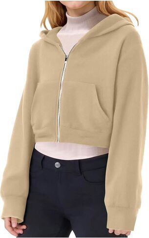 Hoodies for Teen Girls Cropped Long Sleeve Zip Up Jacket Workout Hooded Sweatshirt Y2K Girls Cute Crop Coats Clothes in Saudi Arabia