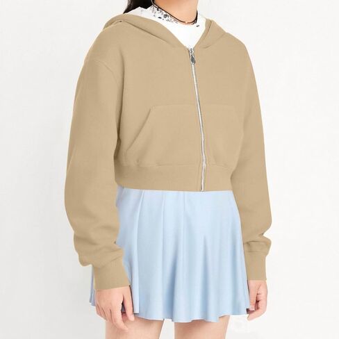 Hoodies for Teen Girls Cropped Long Sleeve Zip Up Jacket Workout Hooded Sweatshirt Y2K Girls Cute Crop Coats Clothes in Saudi Arabia
