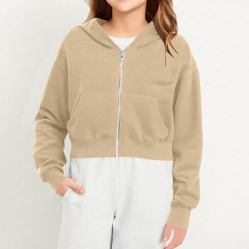 Hoodies for Teen Girls Cropped Long Sleeve Zip Up Jacket Workout Hooded Sweatshirt Y2K Girls Cute Crop Coats Clothes in Saudi Arabia
