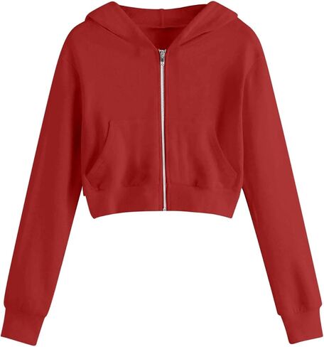Hoodies for Teen Girls Cropped Long Sleeve Zip Up Jacket Workout Hooded Sweatshirt Y2K Girls Cute Crop Coats Clothes in Saudi Arabia