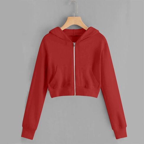 Hoodies for Teen Girls Cropped Long Sleeve Zip Up Jacket Workout Hooded Sweatshirt Y2K Girls Cute Crop Coats Clothes in Saudi Arabia