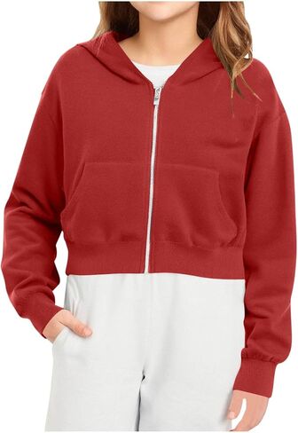Hoodies for Teen Girls Cropped Long Sleeve Zip Up Jacket Workout Hooded Sweatshirt Y2K Girls Cute Crop Coats Clothes in Saudi Arabia
