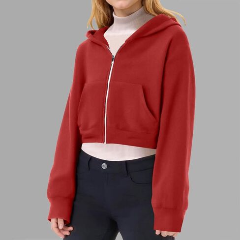 Hoodies for Teen Girls Cropped Long Sleeve Zip Up Jacket Workout Hooded Sweatshirt Y2K Girls Cute Crop Coats Clothes in Saudi Arabia