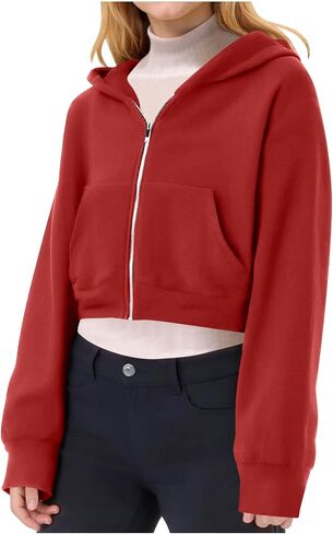 Hoodies for Teen Girls Cropped Long Sleeve Zip Up Jacket Workout Hooded Sweatshirt Y2K Girls Cute Crop Coats Clothes in Saudi Arabia