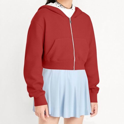 Hoodies for Teen Girls Cropped Long Sleeve Zip Up Jacket Workout Hooded Sweatshirt Y2K Girls Cute Crop Coats Clothes in Saudi Arabia