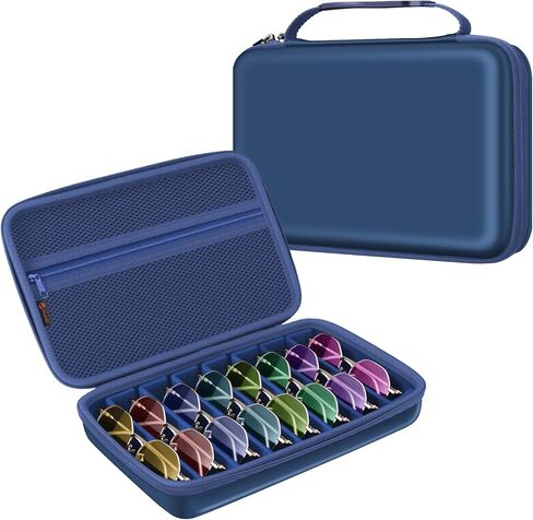 FINTIE Travel Sunglasses Organizer Case with 8-Slot Adjustable Compartments, Hard EVA Eyeglasses Storage Bag for Men Women (Vintage Black) in Kuwait