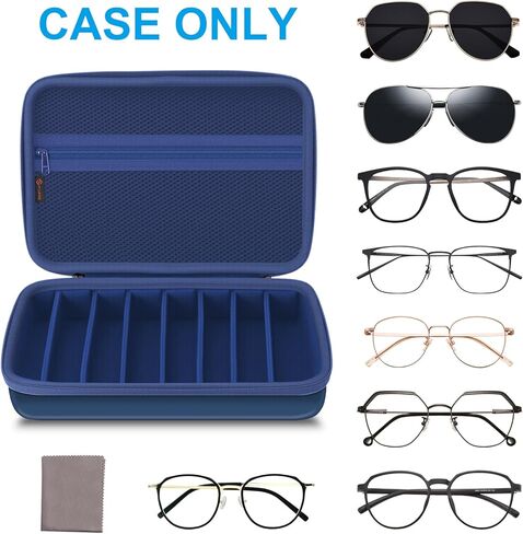 FINTIE Travel Sunglasses Organizer Case with 8-Slot Adjustable Compartments, Hard EVA Eyeglasses Storage Bag for Men Women (Vintage Black) in Kuwait
