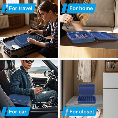 FINTIE Travel Sunglasses Organizer Case with 8-Slot Adjustable Compartments, Hard EVA Eyeglasses Storage Bag for Men Women (Vintage Black) in Kuwait