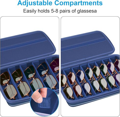 FINTIE Travel Sunglasses Organizer Case with 8-Slot Adjustable Compartments, Hard EVA Eyeglasses Storage Bag for Men Women (Vintage Black) in Kuwait