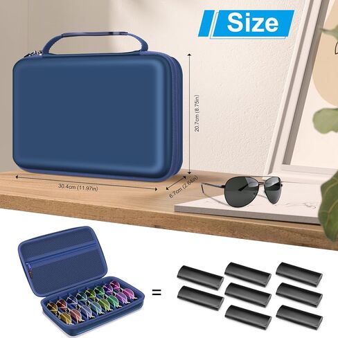 FINTIE Travel Sunglasses Organizer Case with 8-Slot Adjustable Compartments, Hard EVA Eyeglasses Storage Bag for Men Women (Vintage Black) in Kuwait