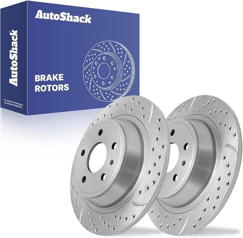 AutoShack Pair of 2 Rear Drilled and Slotted Brake Rotors Silver Driver and Passenger Side Replacement for 2013-2020 Ford Fusion 2017-2019 Escape 2013-2016 Lincoln MKZ 2015-2019 MKC FWD PR781015DSZPR in Saudi Arabia