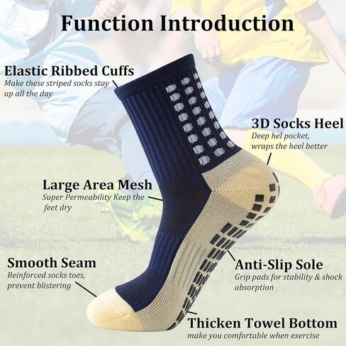 Non Slip Socks 4 Pairs Anti Slip Football Socks Men's Athletic Anklets with Grips for Yoga Basketball Sports in Saudi Arabia