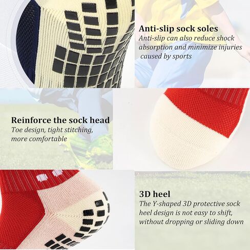 Non Slip Socks 4 Pairs Anti Slip Football Socks Men's Athletic Anklets with Grips for Yoga Basketball Sports in Saudi Arabia