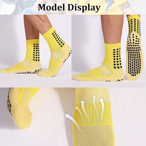 Non Slip Socks 4 Pairs Anti Slip Football Socks Men's Athletic Anklets with Grips for Yoga Basketball Sports in Saudi Arabia