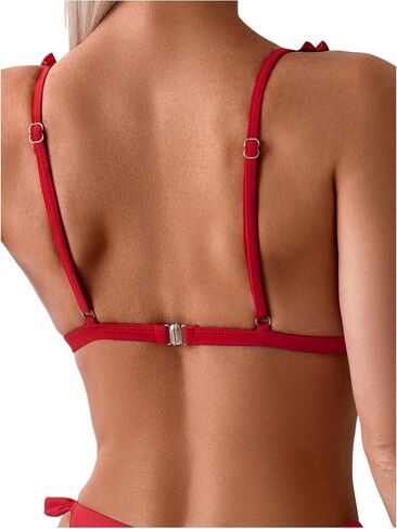 SweatyRocks Women's 2 Piece Swimsuits Ruffle Trim Spaghetti Straps Triangle Bikini Set in Saudi Arabia