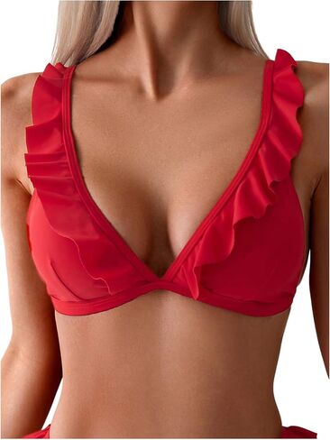 SweatyRocks Women's 2 Piece Swimsuits Ruffle Trim Spaghetti Straps Triangle Bikini Set in Saudi Arabia