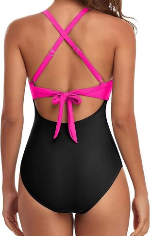 Women's One Piece Swimsuits Tummy Control V Neck Bikini Sexy Cutout High Waisted Bathing Suit in Kuwait