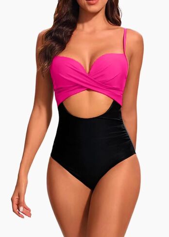 Women's One Piece Swimsuits Tummy Control V Neck Bikini Sexy Cutout High Waisted Bathing Suit in Kuwait