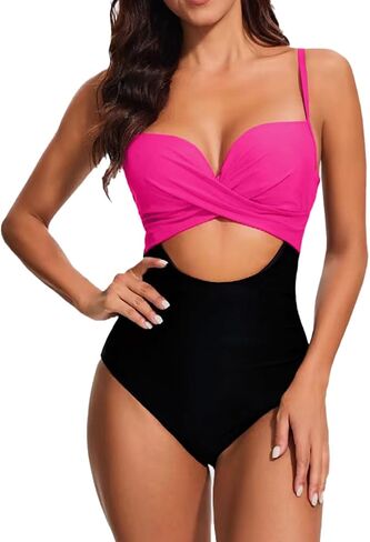 Women's One Piece Swimsuits Tummy Control V Neck Bikini Sexy Cutout High Waisted Bathing Suit in Kuwait