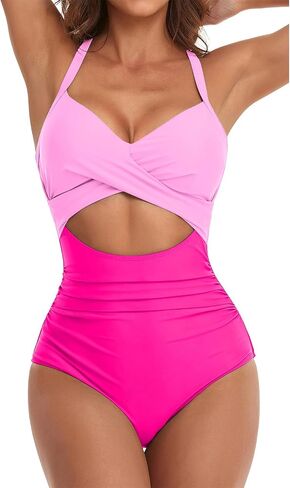 Women's One Piece Swimsuits Tummy Control V Neck Bikini Sexy Cutout High Waisted Bathing Suit in Kuwait