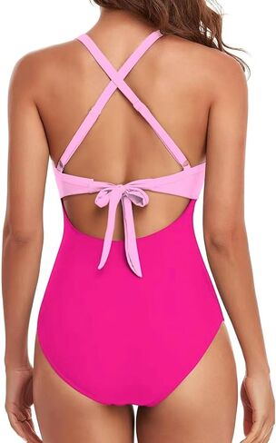 Women's One Piece Swimsuits Tummy Control V Neck Bikini Sexy Cutout High Waisted Bathing Suit in Kuwait