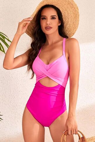 Women's One Piece Swimsuits Tummy Control V Neck Bikini Sexy Cutout High Waisted Bathing Suit in Kuwait