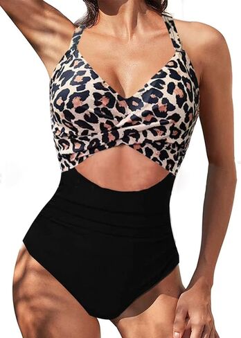 Women's One Piece Swimsuits Tummy Control V Neck Bikini Sexy Cutout High Waisted Bathing Suit in Kuwait