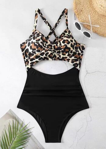 Women's One Piece Swimsuits Tummy Control V Neck Bikini Sexy Cutout High Waisted Bathing Suit in Kuwait