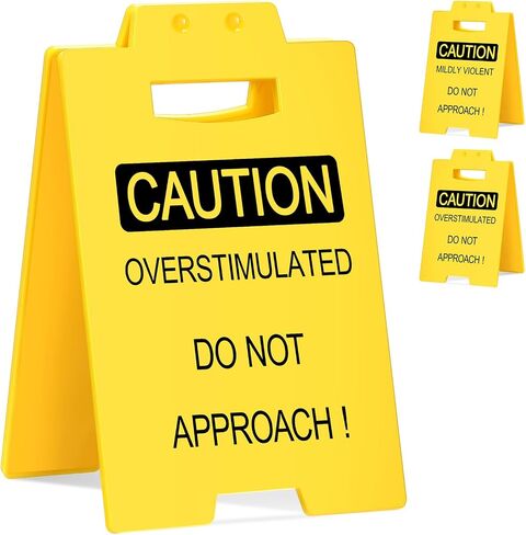 Caution Overstimulated Desk Sign Funny Caution Mildly Violent Do Not Approach Signs Gag Prank Office Gift Desk Decoration for Friends Family Colleague Teammate Boss Staff(Overstimulated) in Saudi Arabia