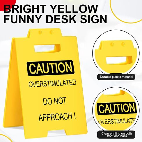 Caution Overstimulated Desk Sign Funny Caution Mildly Violent Do Not Approach Signs Gag Prank Office Gift Desk Decoration for Friends Family Colleague Teammate Boss Staff(Overstimulated) in Saudi Arabia