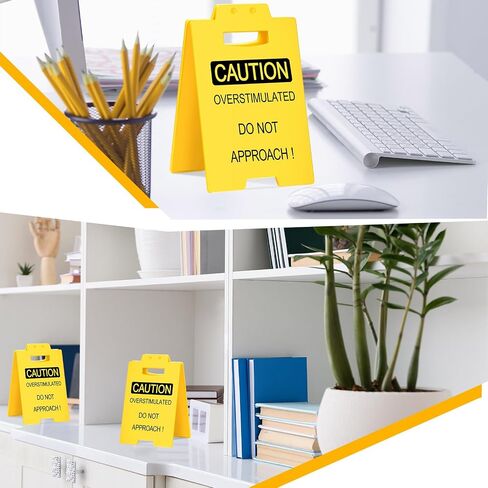 Caution Overstimulated Desk Sign Funny Caution Mildly Violent Do Not Approach Signs Gag Prank Office Gift Desk Decoration for Friends Family Colleague Teammate Boss Staff(Overstimulated) in Saudi Arabia