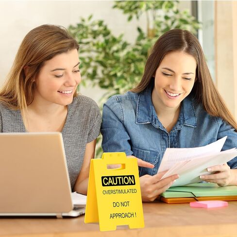 Caution Overstimulated Desk Sign Funny Caution Mildly Violent Do Not Approach Signs Gag Prank Office Gift Desk Decoration for Friends Family Colleague Teammate Boss Staff(Overstimulated) in Saudi Arabia