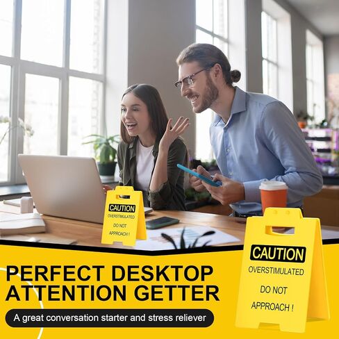 Caution Overstimulated Desk Sign Funny Caution Mildly Violent Do Not Approach Signs Gag Prank Office Gift Desk Decoration for Friends Family Colleague Teammate Boss Staff(Overstimulated) in Saudi Arabia