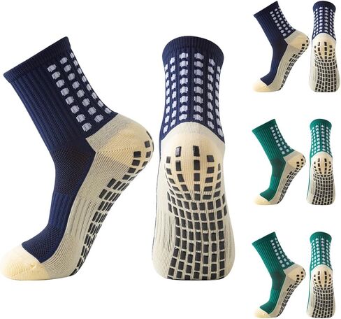 Non Slip Socks 4 Pairs Anti Slip Football Socks Men's Athletic Anklets with Grips for Yoga Basketball Sports in Saudi Arabia