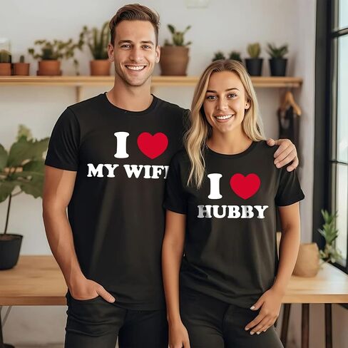 أحب قميصًا مع صورة نصية مخصصة ، Tshirt مخصصة ، قميص صديق صديقته ، هدية للرجال زوجين الزوجين in Saudi Arabia