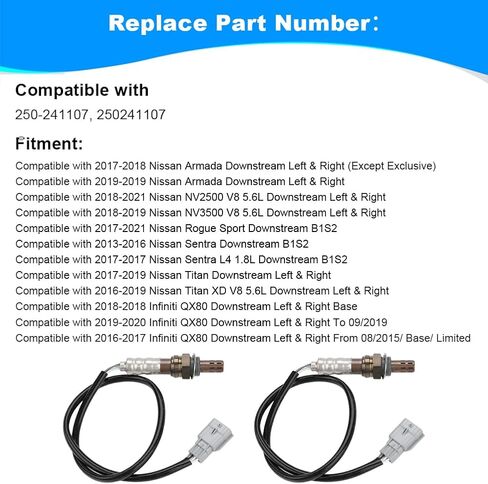 JDMON 2PCS Oxygen O2 Sensor Upstream Downstream Replacement for 2017-2021 Nissan Rogue Sport, Sentra, Titan, Armada, 2016-2020 Infiniti QX80 Compatible with 250-241107 in Saudi Arabia