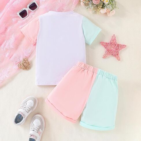 Cakaner Toddler Kids Girl Clothes Floral Letter Graphic Top + Shorts 2PC Girls Summer Short Set in Kuwait