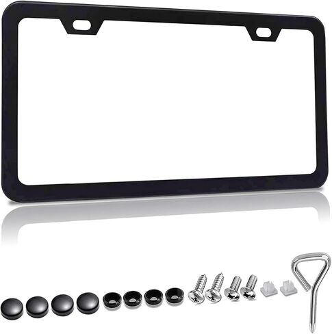 Matte Black License Plate Frames,Black Metal License Plate Frame,Slim License Plate Frame,Anti Theft License Plate Frame for Men,Car Plate Frame in Kuwait